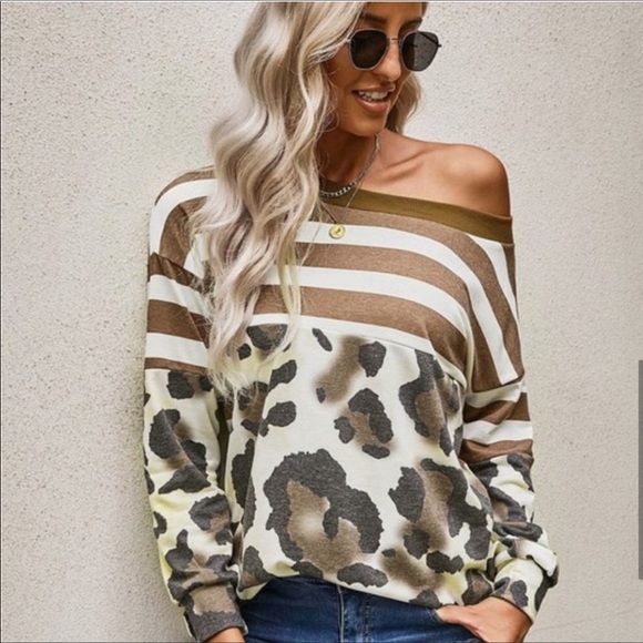 FINAL MARK-DOWN LEOPARD PRINT TOP W/BROWN STRIPES - Picture 4 of 7